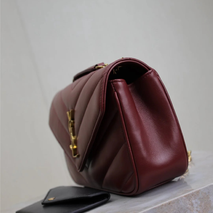 SAINT LAURENT LOULOU SMALL MATELASSÉ LAMBSKIN BAG IN BORDEAUX