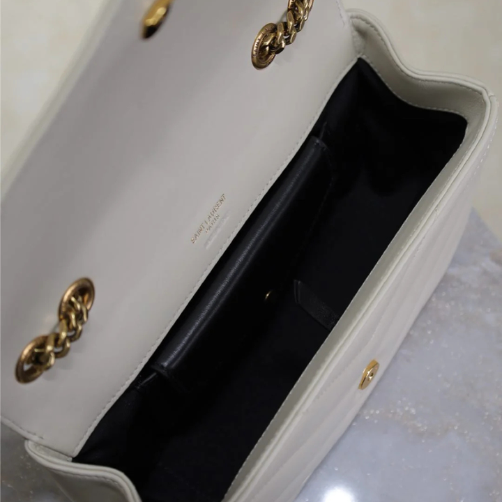 SAINT LAURENT LOULOU SMALL MATELASSÉ LAMBSKIN BAG IN WHITE