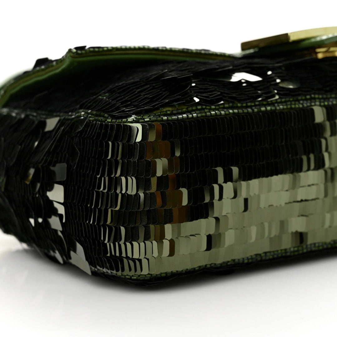 FENDI BAGUETTE BAG IN GREEN SEQUINS AND LEATHER