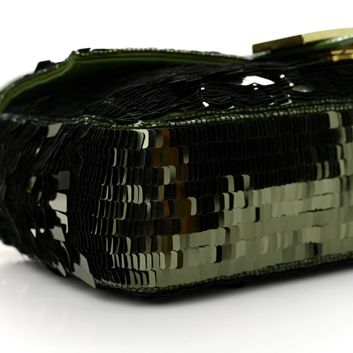 FENDI BAGUETTE BAG IN GREEN SEQUINS AND LEATHER